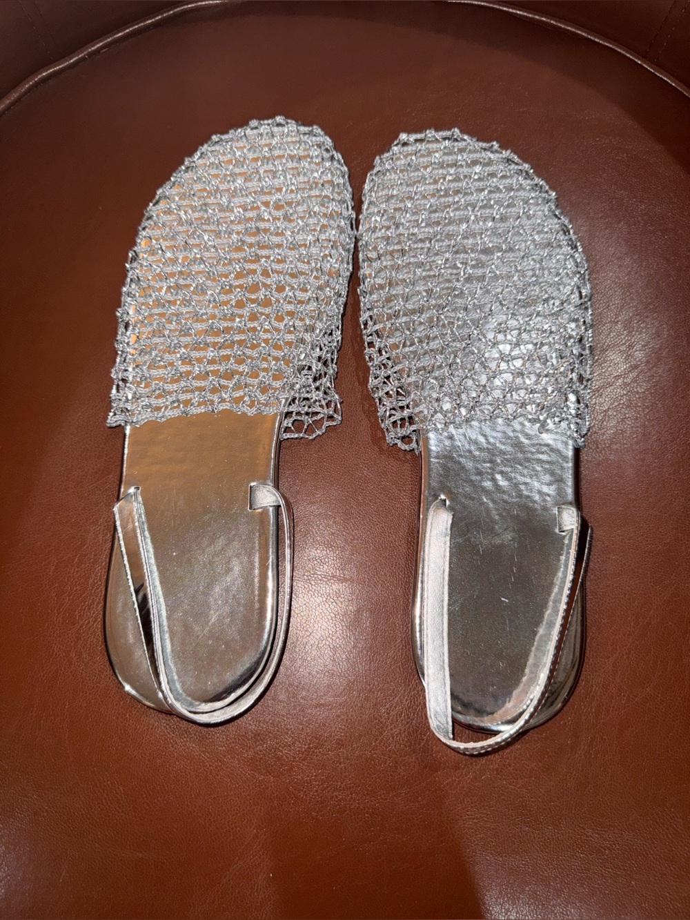 SHEIN Silver Fishnet Mesh Flat Sandals Size 11 NWB